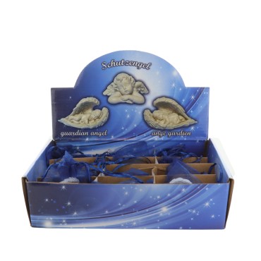 Boite de 12 anges en resine - H. 4 cm. (4 lots de 3 anges assortis)