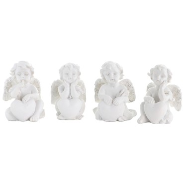 Boite de 24 anges assis en resine avec coeur et ailes pailletees - H. 5.50 cm (6 lots de 4 anges assortis)
