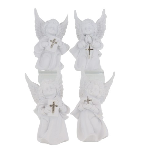 Boite de 8 anges en resine - H. 10 cm. (2 lots de 4 anges assortis)