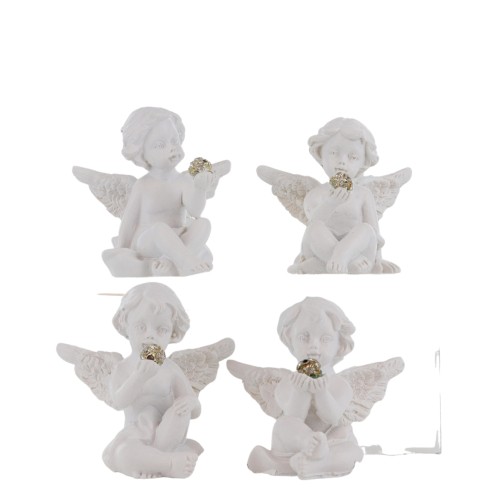 Boîte de 24 anges en résine - H. 5 cm (6 lots de 4 anges assortis en boîte individuelle)