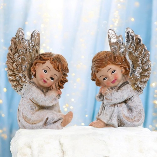 Boite de 12 anges en resine assis et couche - H. 5.5/7.5 cm (3 lots de 4 anges assortis) ARRIVAGE AVRIL 2025