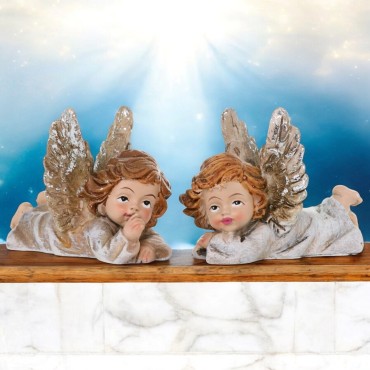 Boite de 12 anges en resine assis et couche - H. 5.5/7.5 cm (3 lots de 4 anges assortis) ARRIVAGE AVRIL 2025