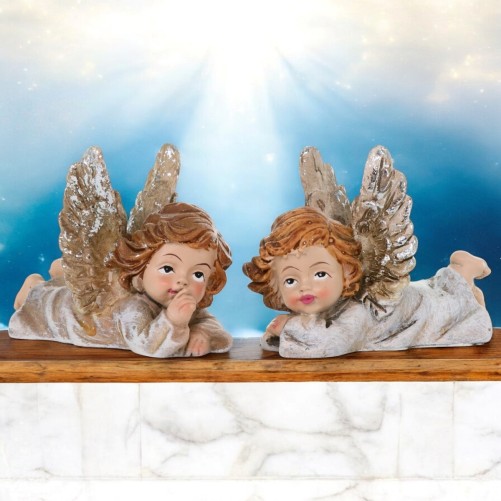 Boite de 12 anges en resine assis et couche - H. 5.5/7.5 cm (3 lots de 4 anges assortis) ARRIVAGE AVRIL 2025