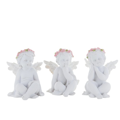 Boite de 6 anges assis en resine - H. 7.5 cm. 2 LOTS DE 3 ANGES ASSORTIS