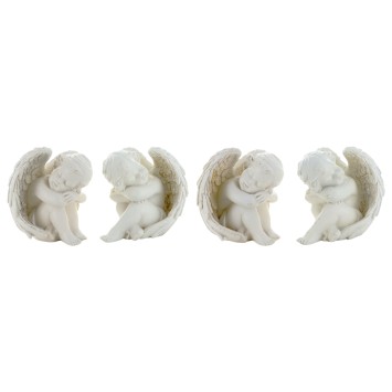 Boite de 4 anges assis en resine couleur doree et argentee - H. 12.5 cm. (1 lot de 4 anges assortis)