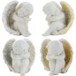Boite de 4 anges assis en resine couleur doree et argentee - H. 12.5 cm. (1 lot de 4 anges assortis)