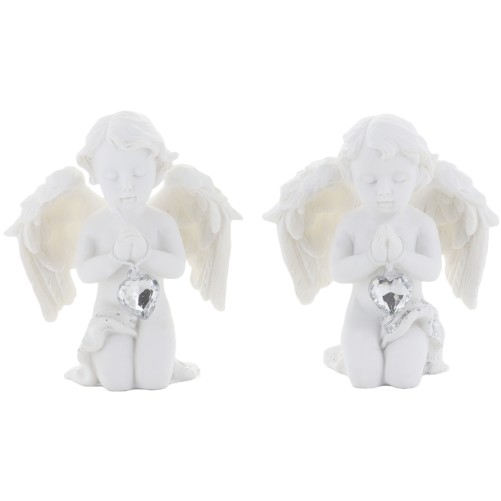 Boite de 12 anges a genoux en resine avec coeur strass - H. 7.50 cm (6 lots de 2 anges assortis)