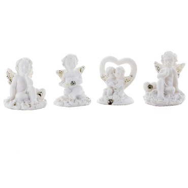 Panier de 72 anges en resine avec strass - H. 2.5 cm ( 12  lots de 6 anges assortis)