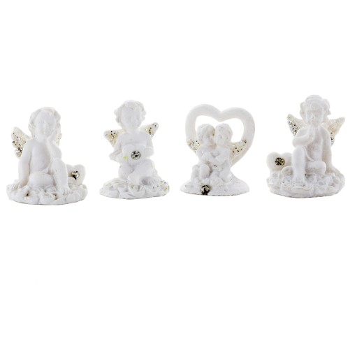 Panier de 72 anges en resine avec strass - H. 2.5 cm ( 12  lots de 6 anges assortis)