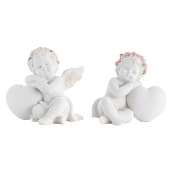 Boite de 6 anges  decor roses avec coeur, H. 7cm ( 3 lots de 2 assortis)
