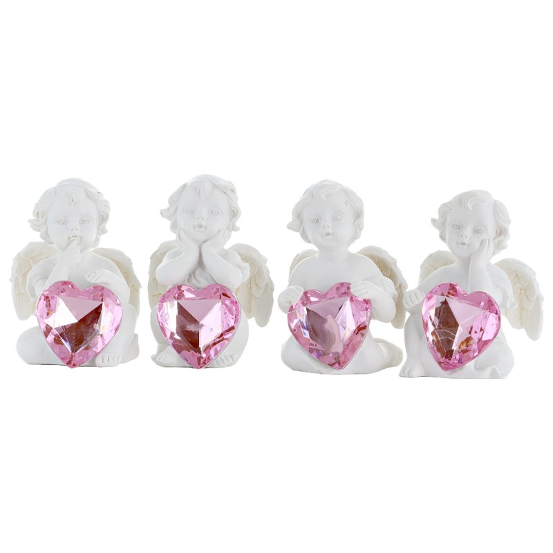 Boite de 12 anges avec coeur de couleur rose H.6 cm (3 lots de 4 anges assortis) ARRIVAGE AVRIL 2025