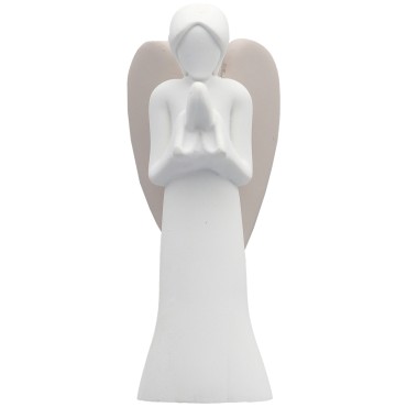 Ange en prière moderne résine blanche. H 12 cm. Livrée en boite.
