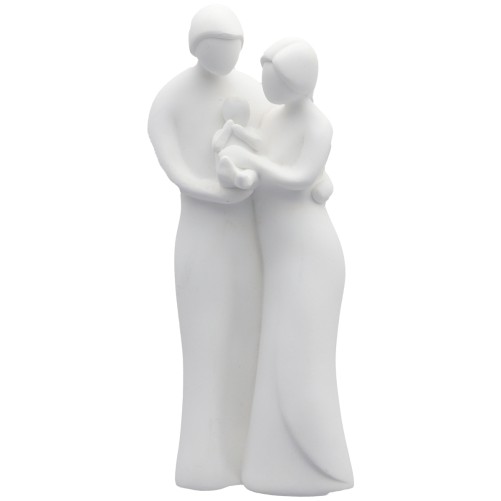 Statue moderne de la Sainte Famille résine blanche. H 12 cm. Livrée en boite.