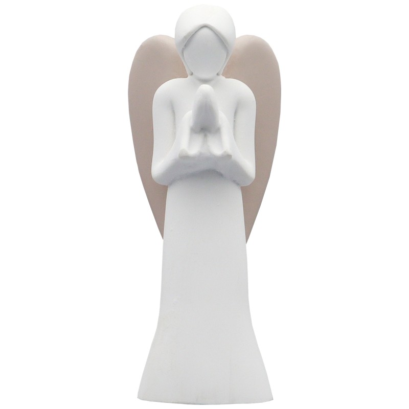 Ange blanc en resine avec les mains jointes, H 9 cm. Livre en boite individuelle.