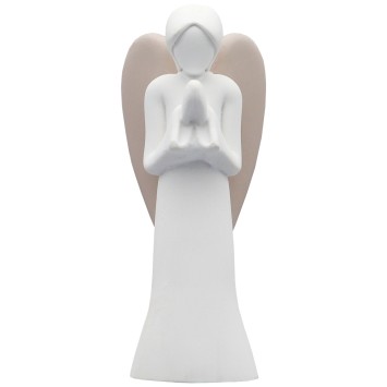 Ange blanc en resine avec les mains jointes, H 9 cm. Livre en boite individuelle.