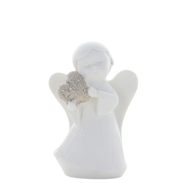 Ange blanc en résine avec cœur pailleté - hauteur 6.3 cm