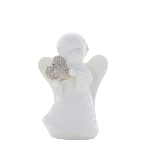 Ange blanc en résine avec cœur pailleté - hauteur 6.3 cm