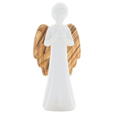 Ange blanc en résine avec décor clochette et aile en bois - hauteur 11,5 cm, livre en boite individuelle.