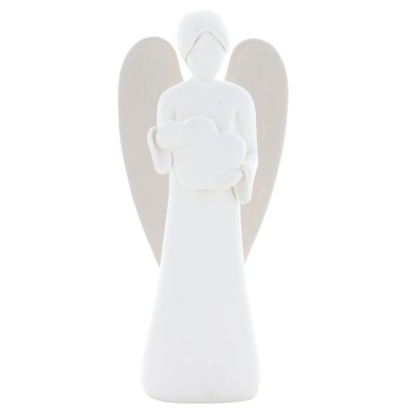 Ange blanc en résine avec décor cœur, livre en boite individuelle. Existe en 2 tailles.