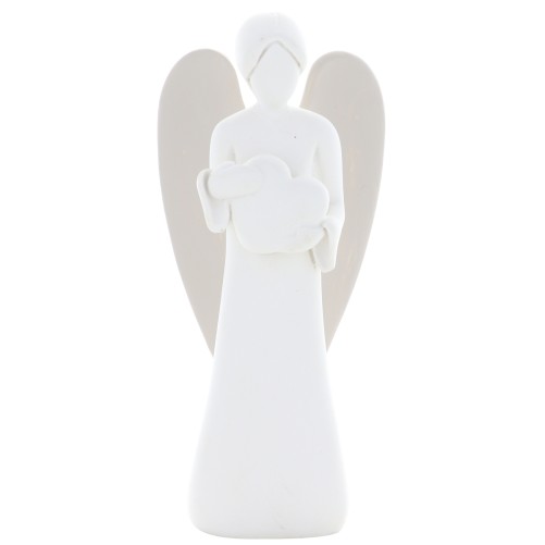 Ange blanc en résine avec décor cœur, livre en boite individuelle. Existe en 2 tailles.