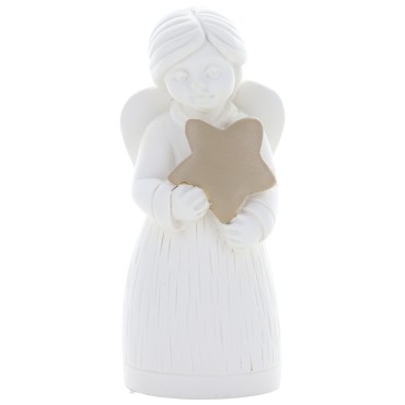 Ange blanc en résine avec décor étoile - hauteur 8.2 cm, livre en boite individuelle.
