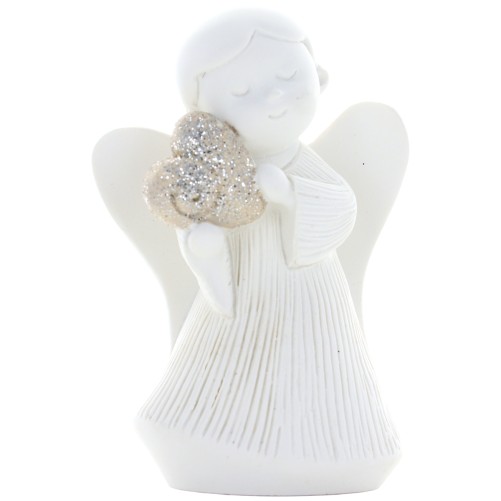 Ange blanc en résine avec cœur pailleté - hauteur 9 cm, livre en boite individuelle.