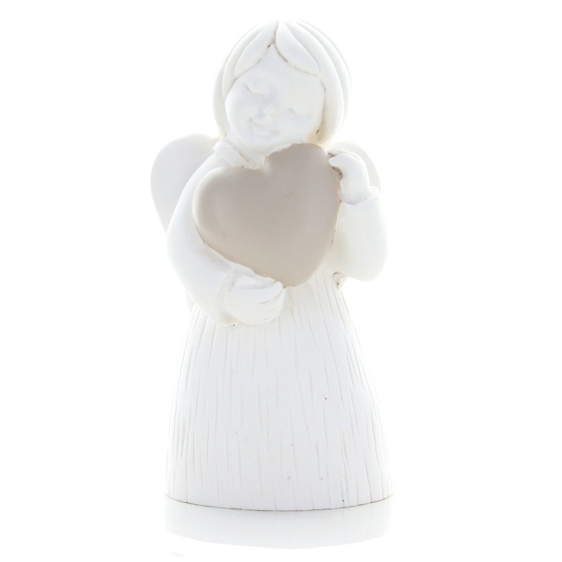 Ange blanc en résine avec décor cœur - hauteur 8.2 cm, livre en boite individuelle.