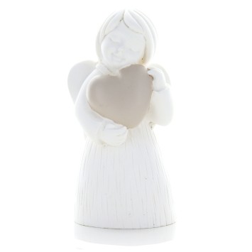 Ange blanc en résine avec décor cœur - hauteur 8.2 cm, livre en boite individuelle.