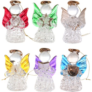Ange en verre avec decor coeur et robe torsadee H. 4,5 cm, SERIE DE 6 ANGES ASSORTIS