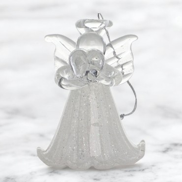 Ange en verre robe sablee avec coeur couleur H. 4,5 cm, SERIE DE 6 ANGES ASSORTIS