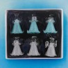 Ange en verre robe sablee avec coeur couleur H. 4,5 cm, SERIE DE 6 ANGES ASSORTIS
