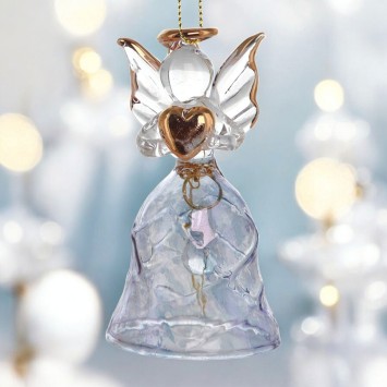 Ange en verre robe torsadée de couleur avec clochette  H. 6 cm, SERIE DE 3 ANGES ASSORTIS