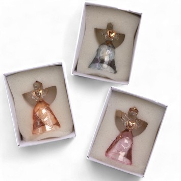 Ange en verre robe torsadée de couleur avec clochette  H. 6 cm, SERIE DE 3 ANGES ASSORTIS