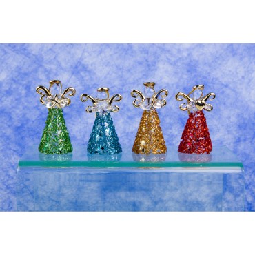 Ange en verre robe paillettee de couleur H. 7 cm, SERIE DE 4 ANGES ASSORTIS