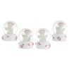 Boite de 12 boules a neige en verre avec ange et decor roses - H. 6 cm. (3 lots de 4 boules assorties)
