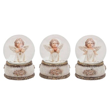 Boule à neige en verre avec ange  -  H. 9 cm. 3 BOULES ASSORTIES