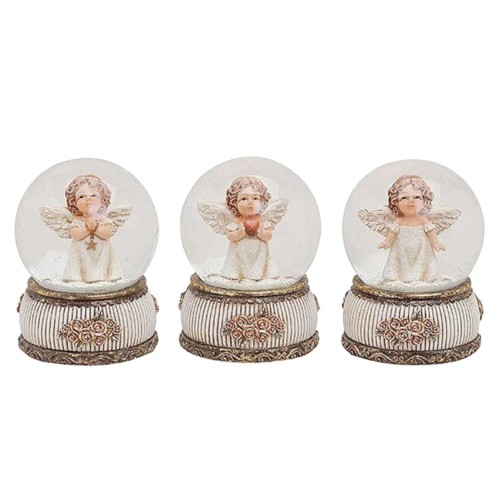 Boule à neige en verre avec ange  -  H. 9 cm. 3 BOULES ASSORTIES