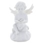 Ange blanc en resine, assis sur un nuage avec coeur LED (piles incluses) H. 11 cm.