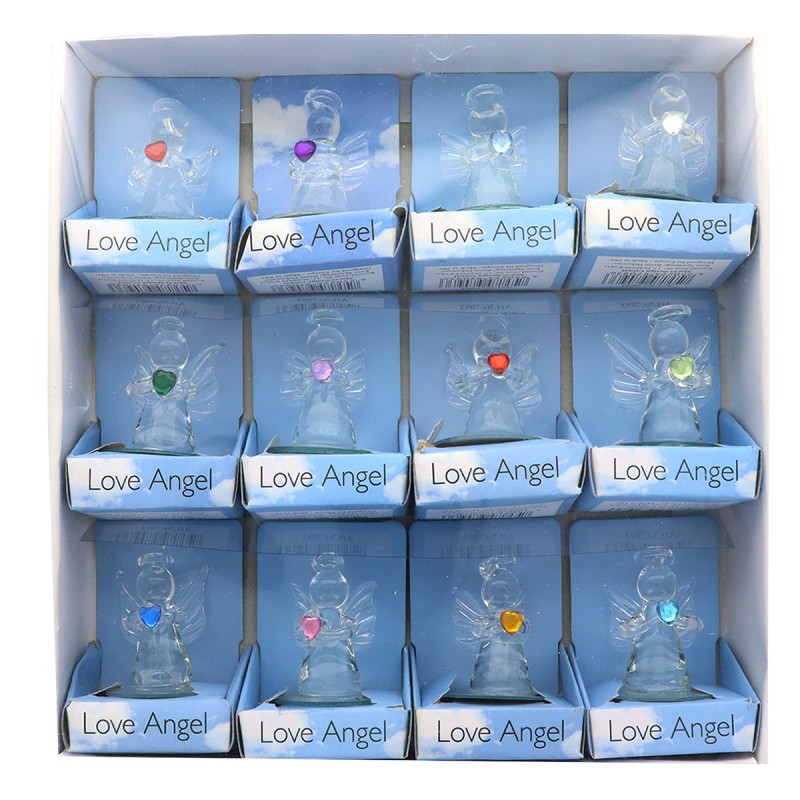 Ange en verre avec coeur H. 5cm Livre dans une boite presentoir de 12 anges assortis