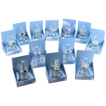 Ange en verre avec coeur H. 5cm Livre dans une boite presentoir de 12 anges assortis