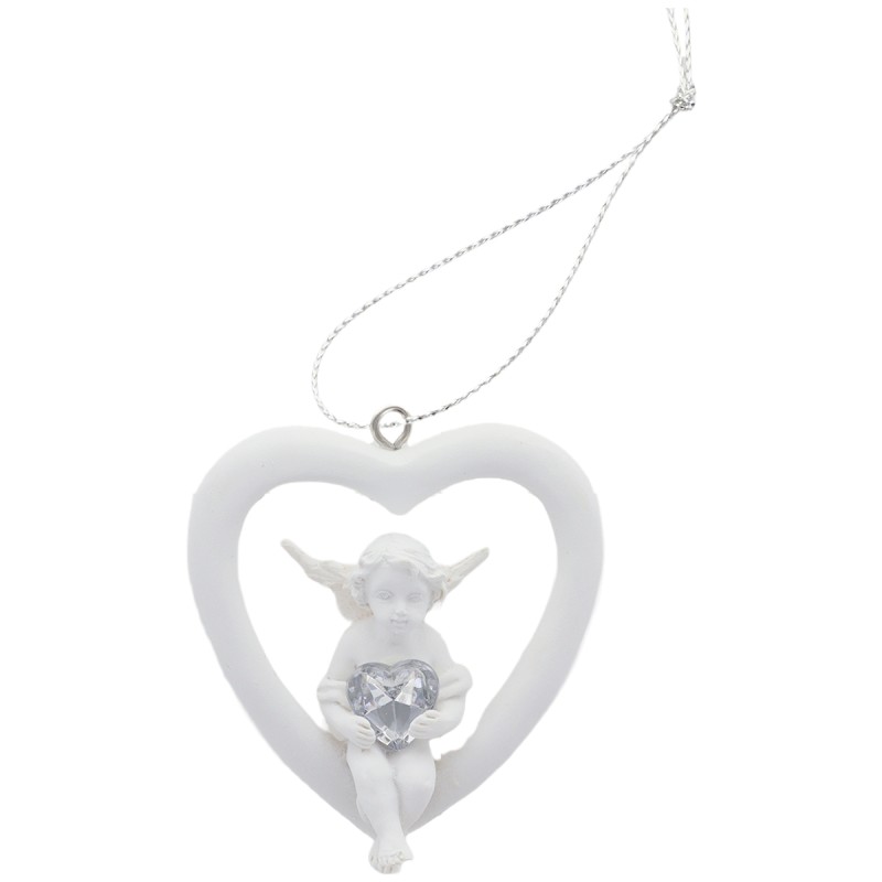 Boite de 12 anges dans coeur avec coeur strass a suspendre. H. 6 cm