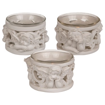 Bougeoirs en résine avec ange assortis H 5 cm LOT DE 3.