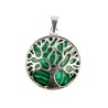 Pendentif arbre de vie metal couleur argentee fond pierre Ø 2,7 cm. Livre en boite.