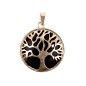 Pendentif arbre de vie metal couleur doree fond pierre Ø 2,7 cm. Livre en boite.