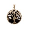 Pendentif arbre de vie metal couleur doree fond pierre Ø 2,7 cm. Livre en boite.