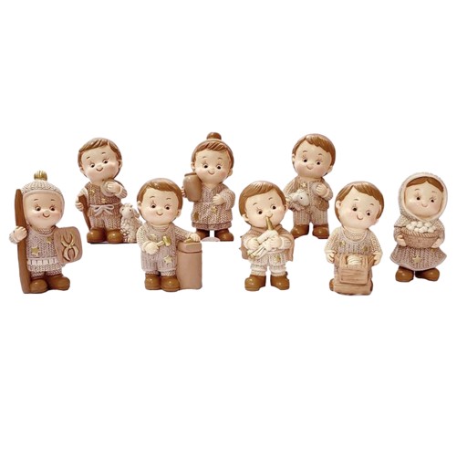 Ensemble de 8 personnages enfantins en resine, H. 5.8 cm pour creche, reference 23004