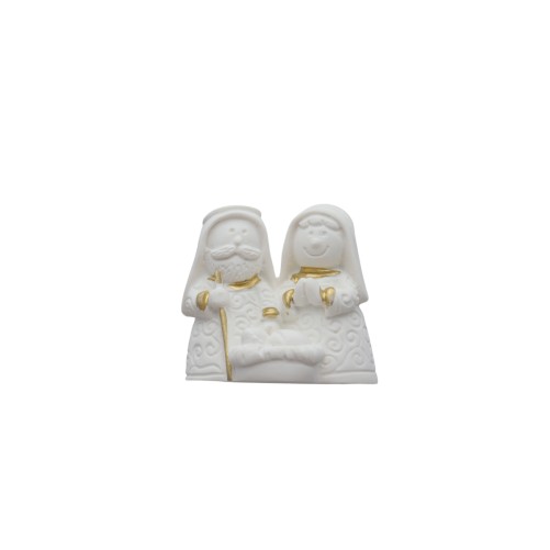 Sainte Famille en résine blanche avec liseret couleur dorée H. 3,5 cm.