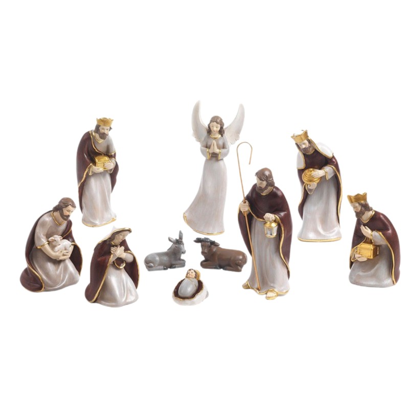 Crèche résine style céramique peinte à la main de 10 personnages H. 19.2 cm