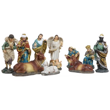 Creche en resine style Napolitaine de 11 personnages H. 14.50 cm