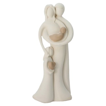 Statue moderne en résine de la famille peinte a la main couleur beige et blanche - H. 14 cm